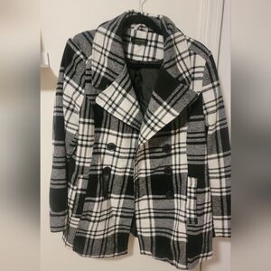 Larry Levine Black and White Plaid Pea Coat